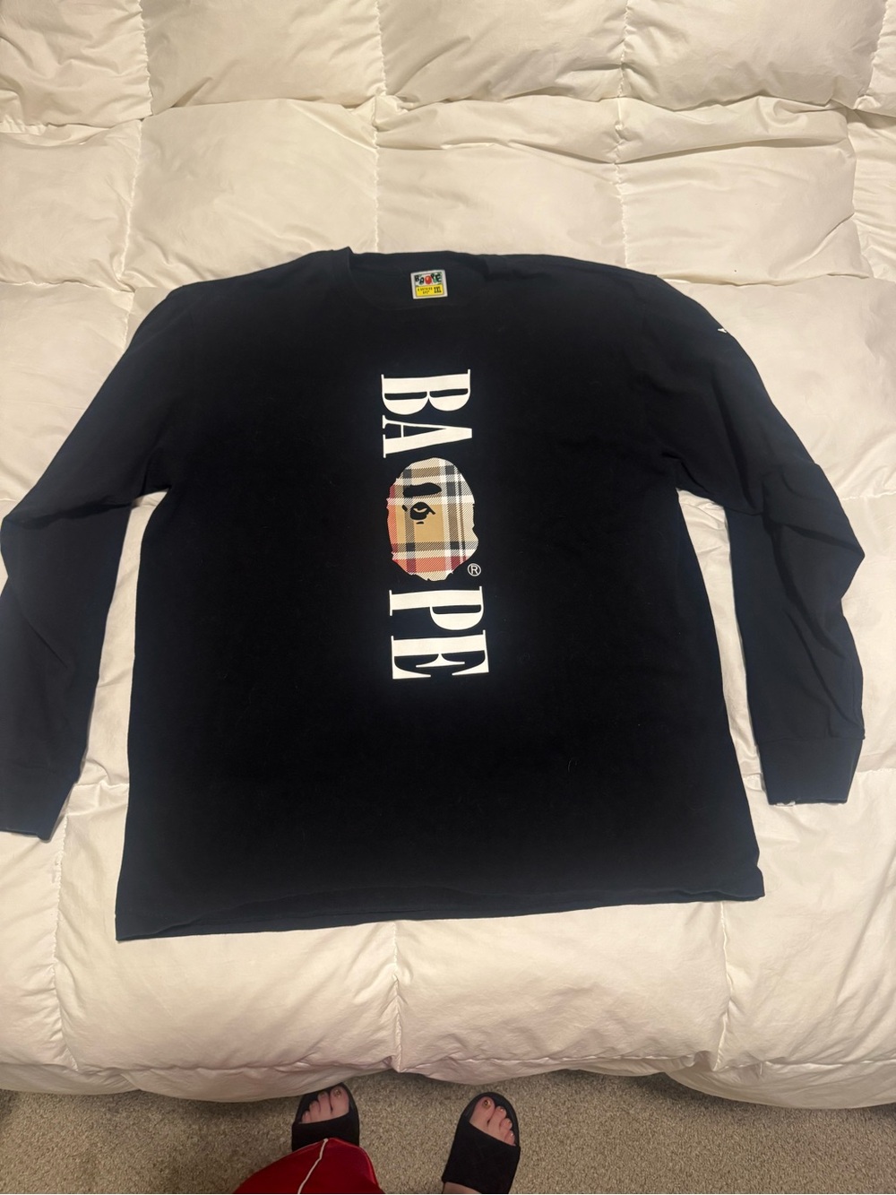 BAPE Black Crewneck Sweater with Burberry Plaid Ape Head Logo